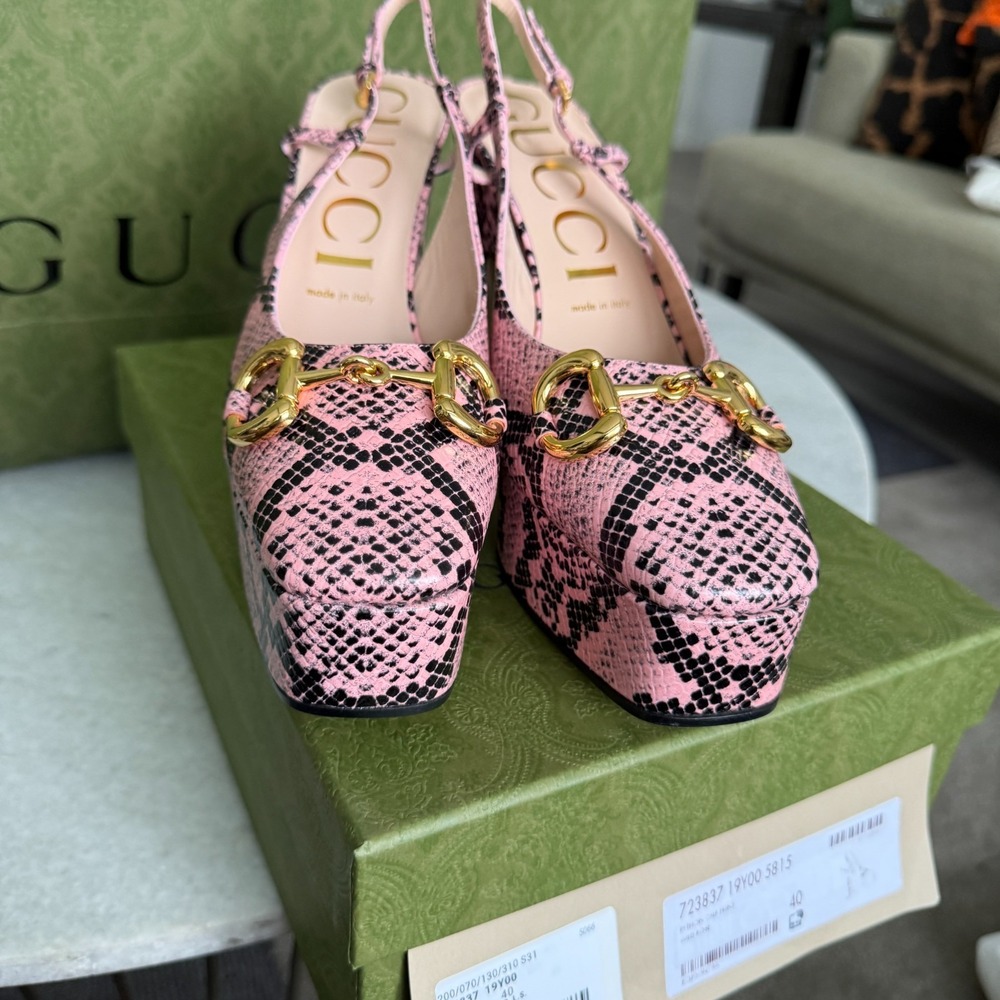 Gucci Horsebit Platform Python Print Leather High… - image 12